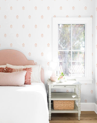 'Block Print' Wallpaper by Sugar Paper - Pink On White