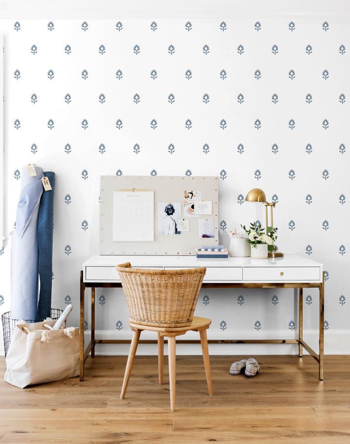 block print french blue on white