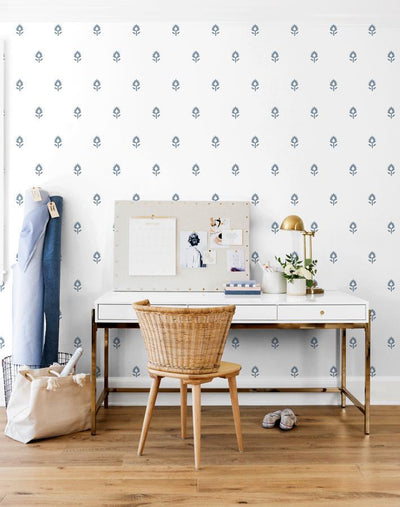block print french blue on white