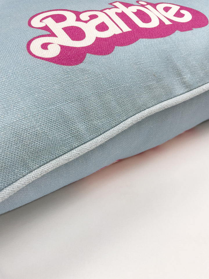 Barbie Fabric by the Yard 80s Barbie Logo Baby Blue Barbie Material For Sale Wallshoppe