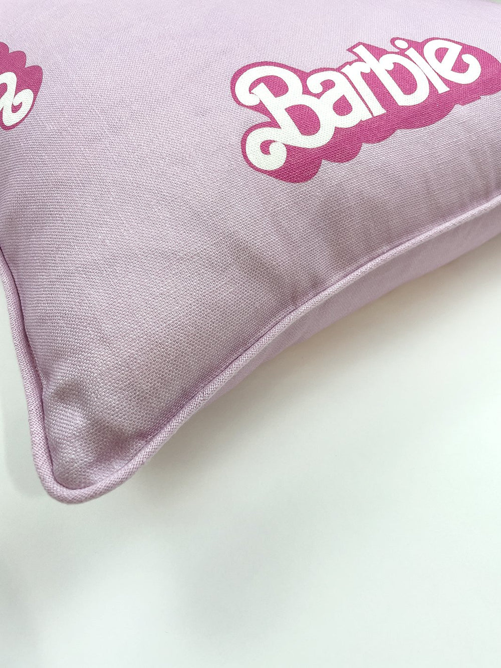 80s barbie logo throw pillow lavender