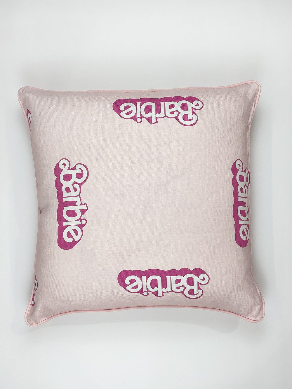 80s barbie logo throw pillow pink