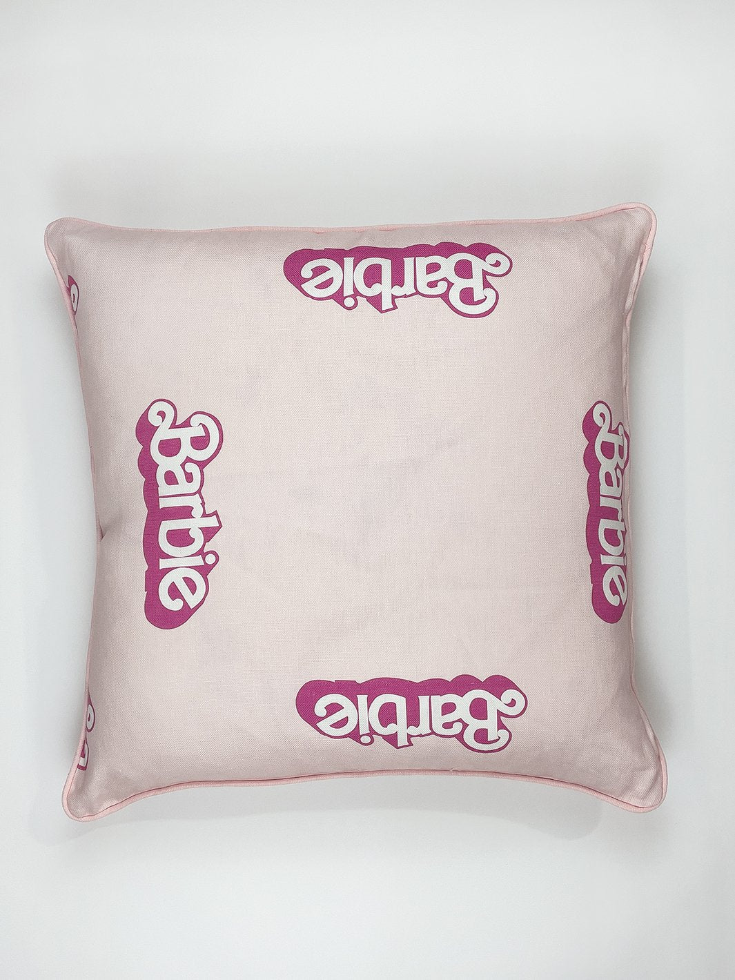 80s barbie logo throw pillow pink
