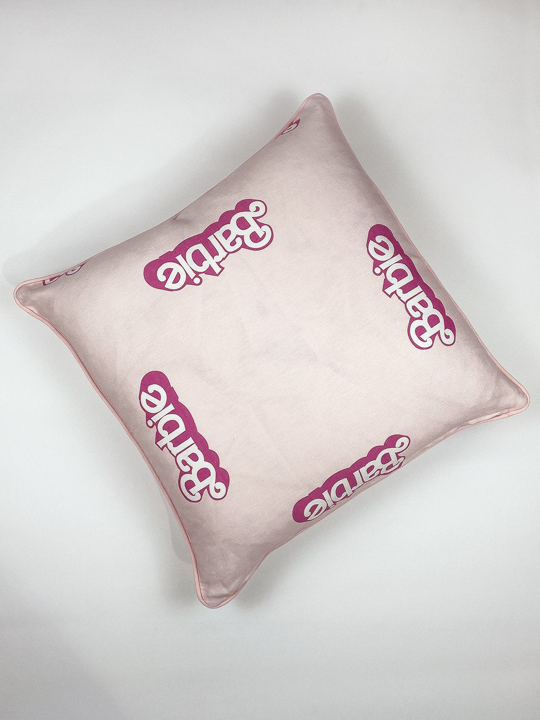 80s barbie logo throw pillow pink