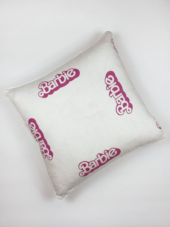 80s barbie logo throw pillow white