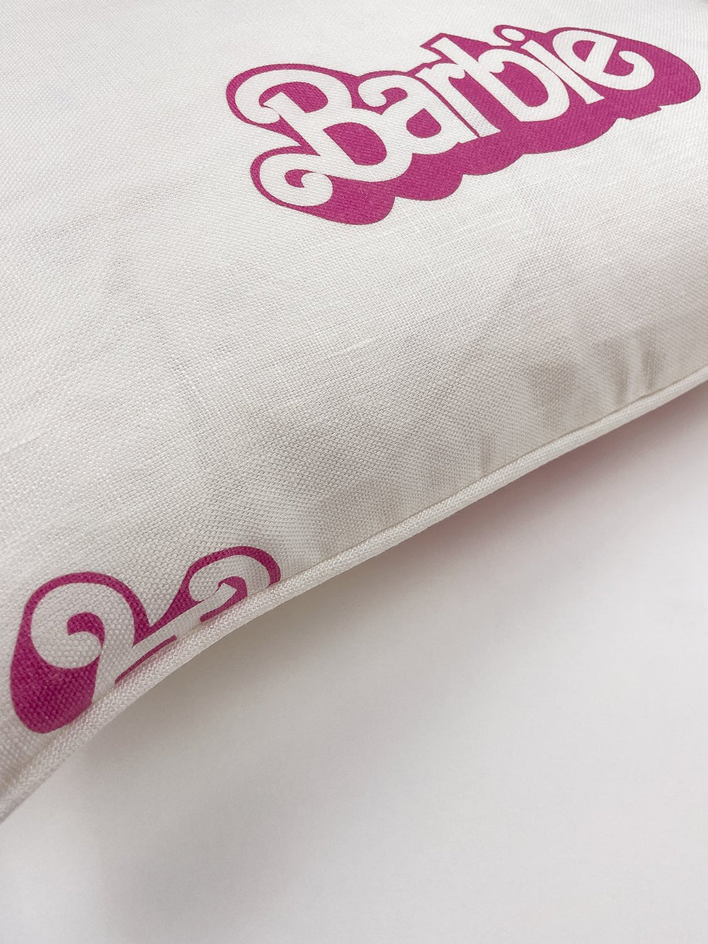 80s barbie logo throw pillow white