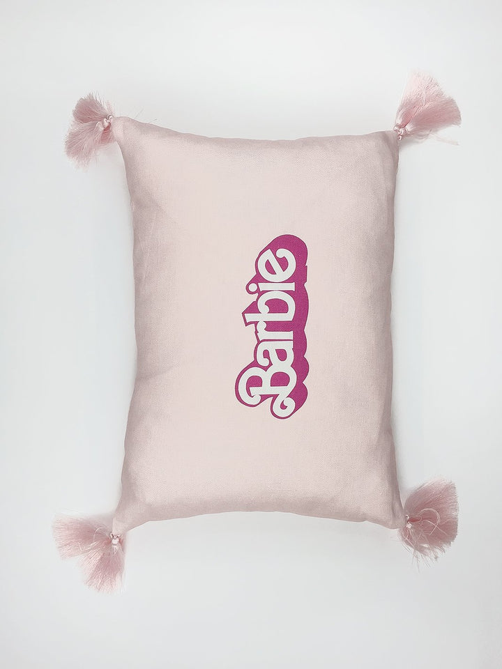 80s barbie logo lumbar pillow pink