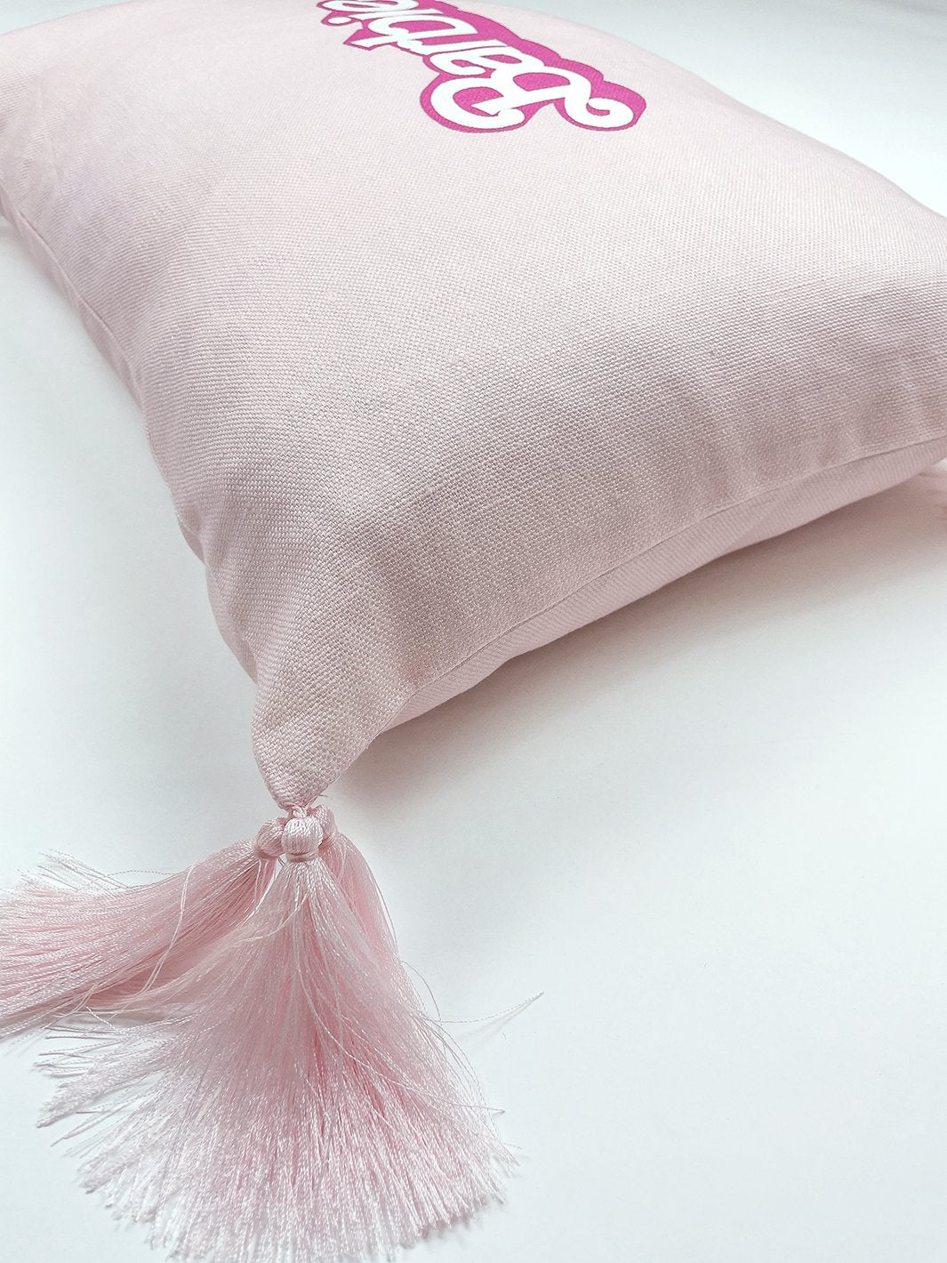 80s barbie logo lumbar pillow pink