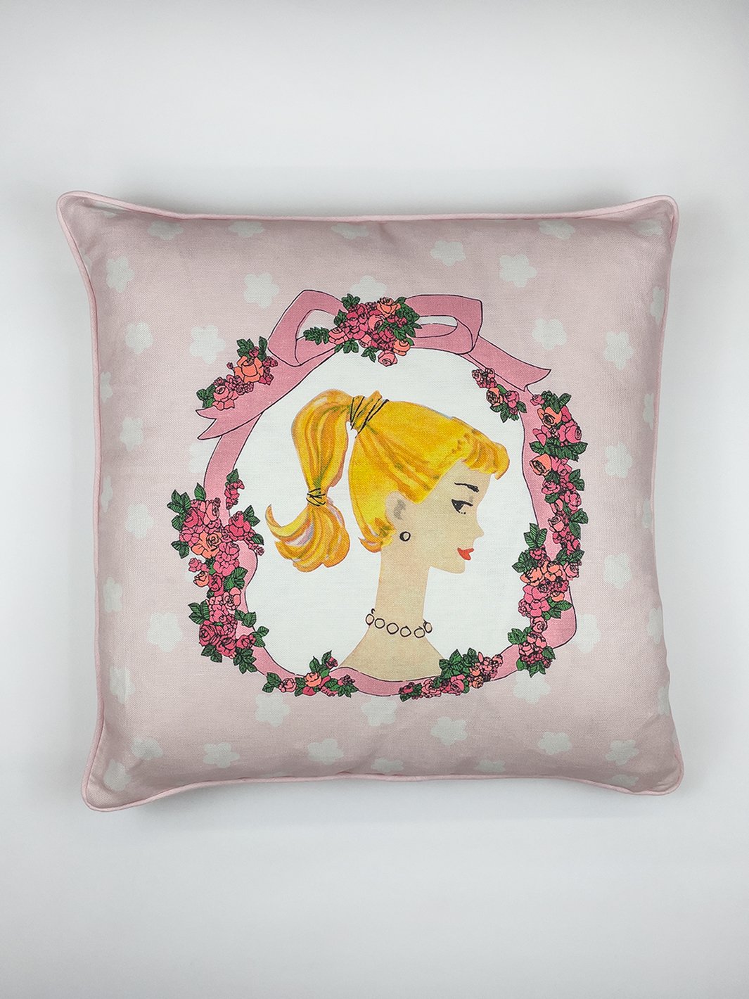 barbie cameo throw pillow pink