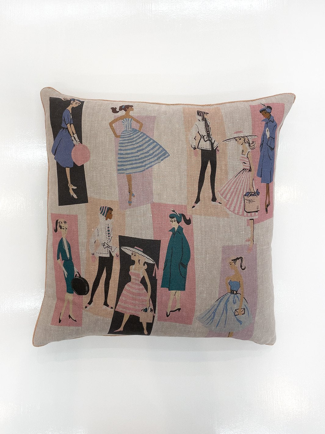 mod shapes throw pillow by barbie lavender peach on flax linen
