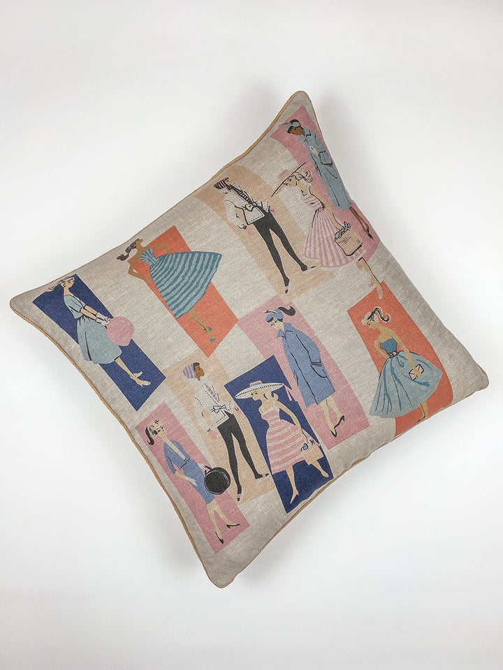 BarbieShoppe Mod Shapes Throw Pillow by Barbie Navy Pink on Flax Linen Home Decor Wallshoppe