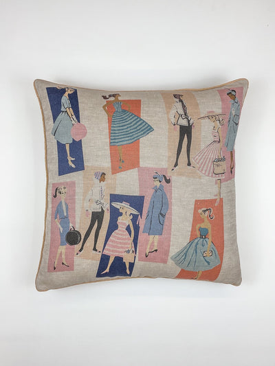 'Mod Shapes' Throw Pillow by Barbie™ - Navy Pink on Flax Linen