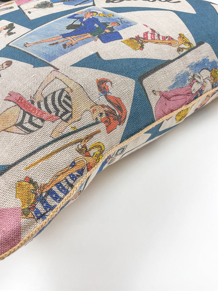 fabric by the yard barbie trading cards cadet blue