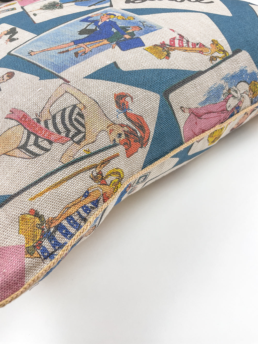 fabric by the yard barbie trading cards cadet blue