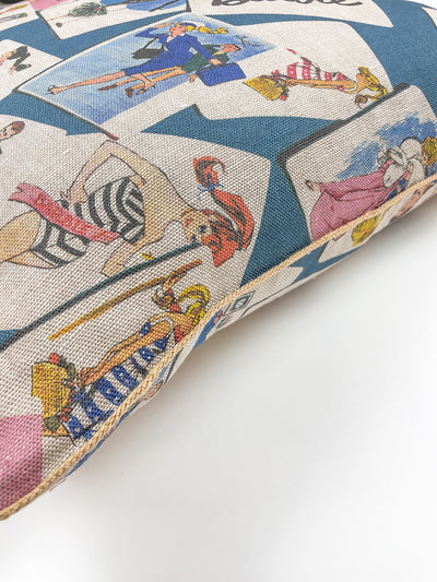 fabric by the yard barbie trading cards cadet blue