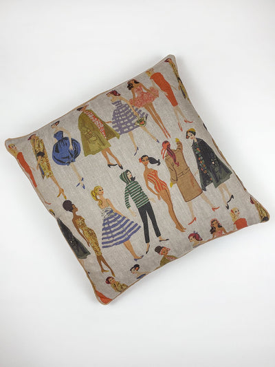 vintage illustration throw pillow by barbie natural on flax linen