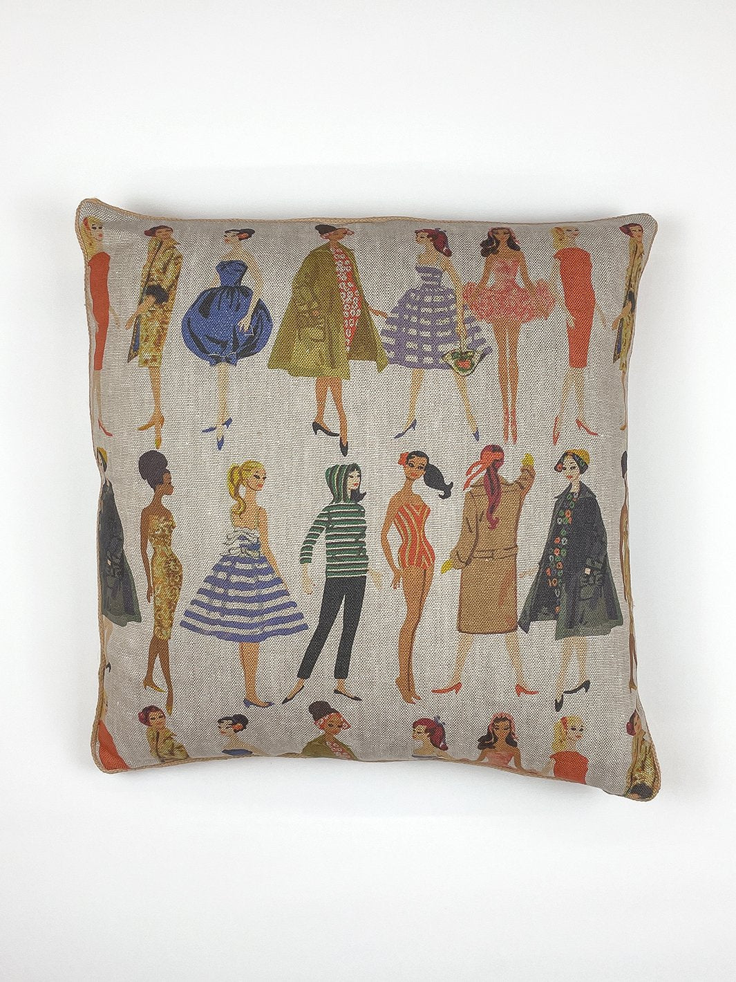 vintage illustration throw pillow by barbie natural on flax linen