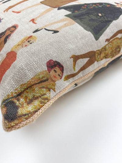 vintage illustration throw pillow by barbie natural on flax linen