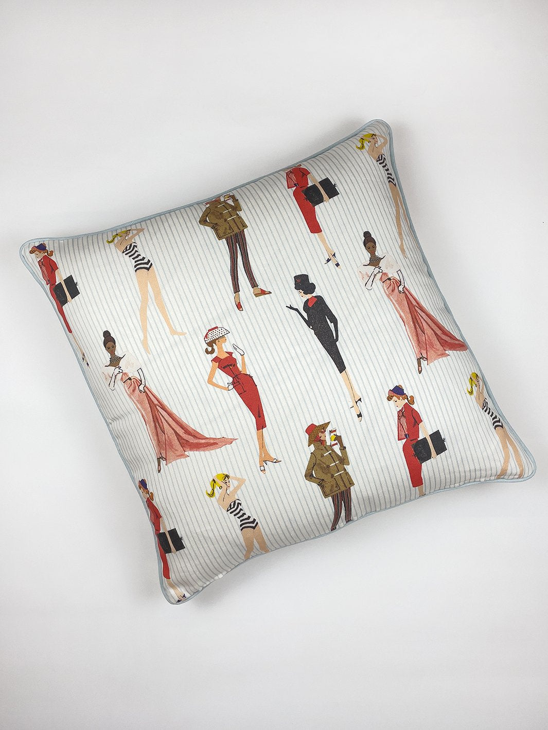 vintage pinstripe throw pillow by barbie pale blue