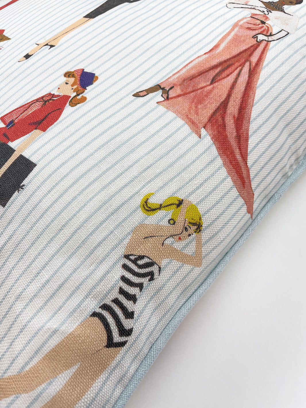 vintage pinstripe throw pillow by barbie pale blue