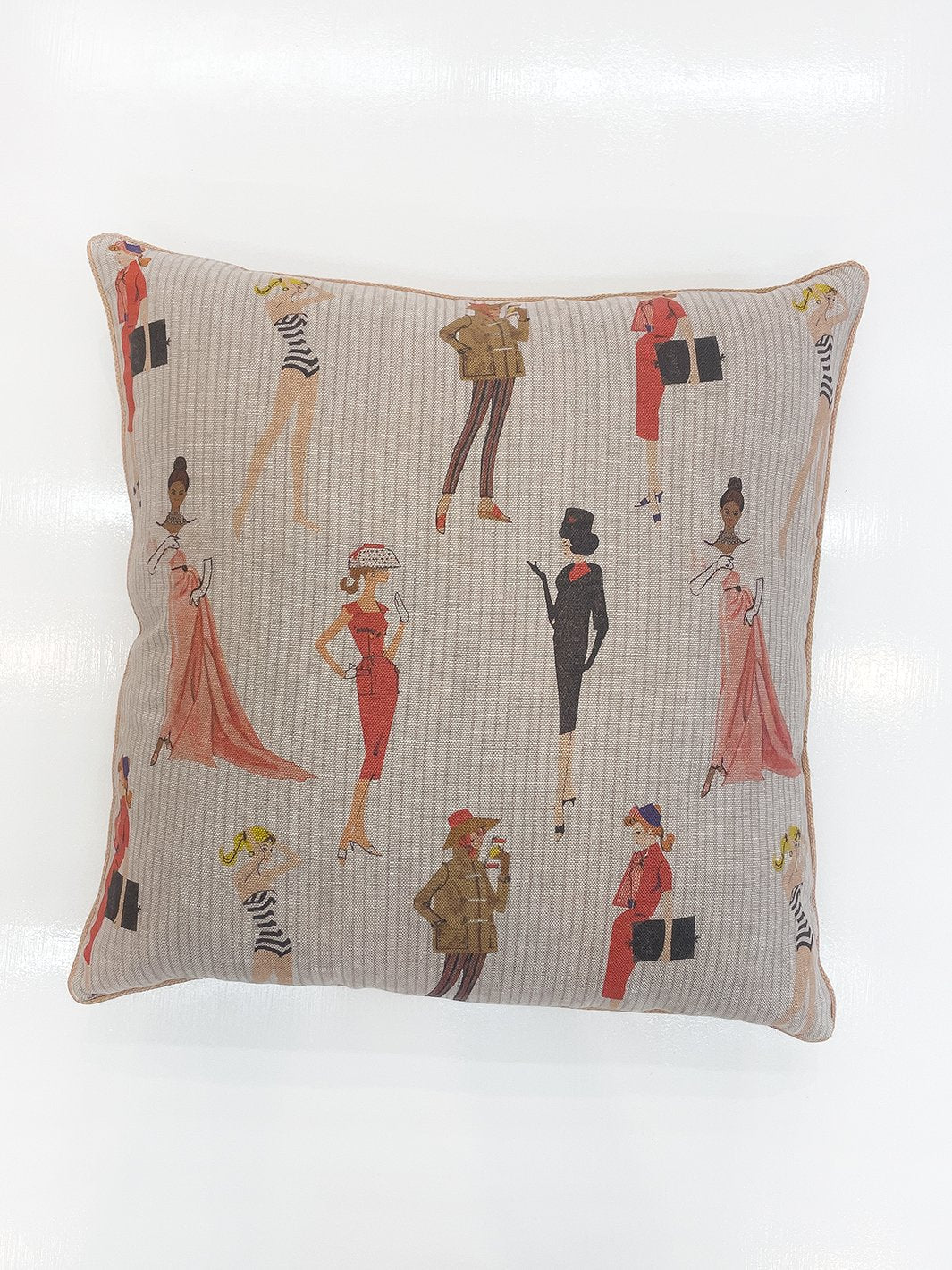 vintage pinstripe throw pillow by barbie sand on flax linen