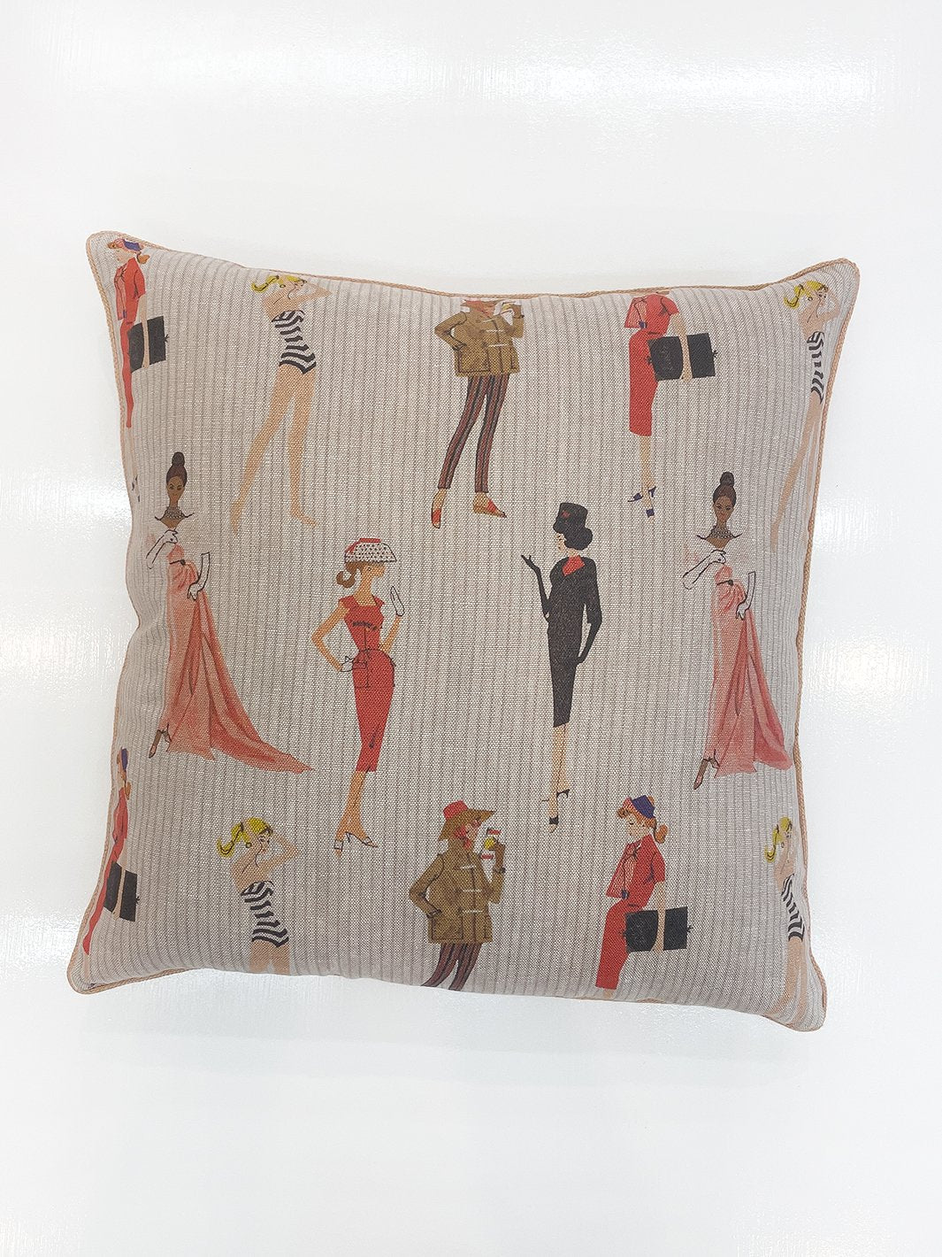 'Vintage Pinstripe' Throw Pillow by Barbie™ - Sand on Flax Linen