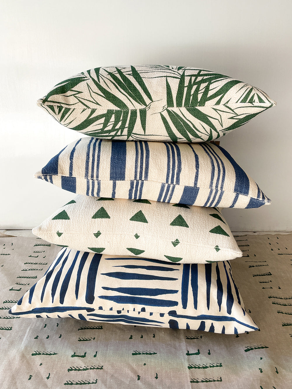 painted stripes throw pillow blue on california cotton