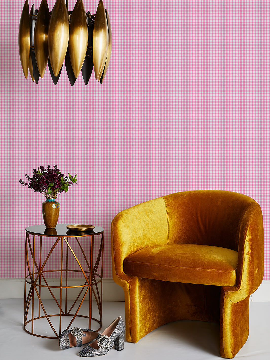 'Pixie Gingham' Wallpaper by Sarah Jessica Parker - Blush