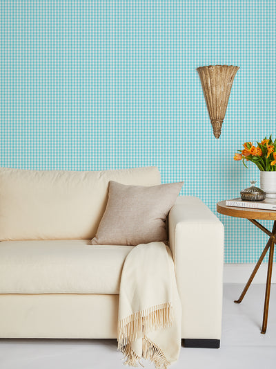 pixie gingham wallpaper by sarah jessica parker capri blue
