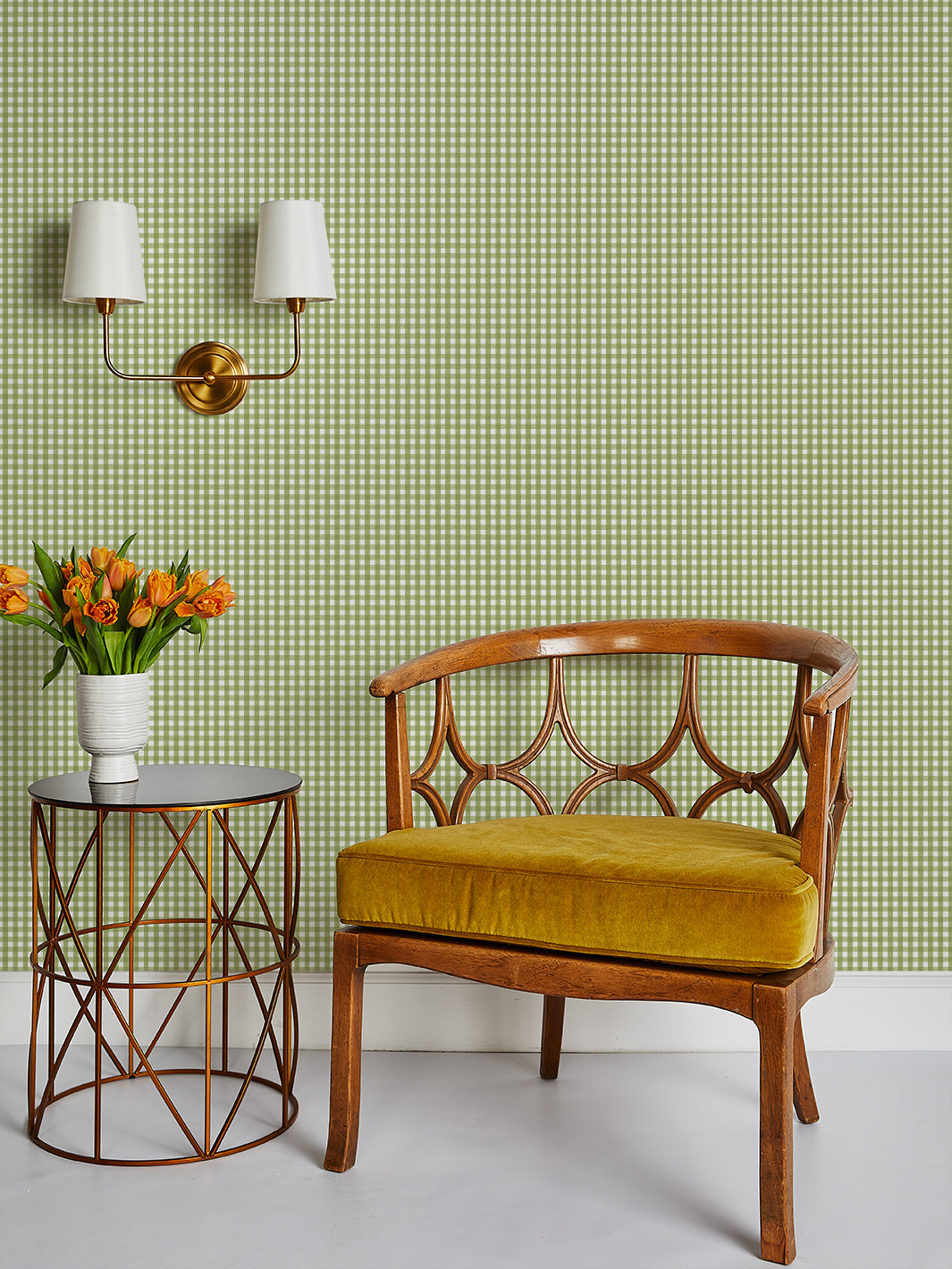 'Pixie Gingham' Wallpaper by Sarah Jessica Parker - Olive