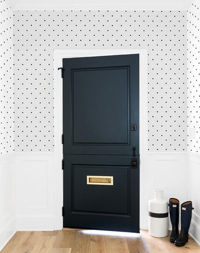 polka dot navy on white
