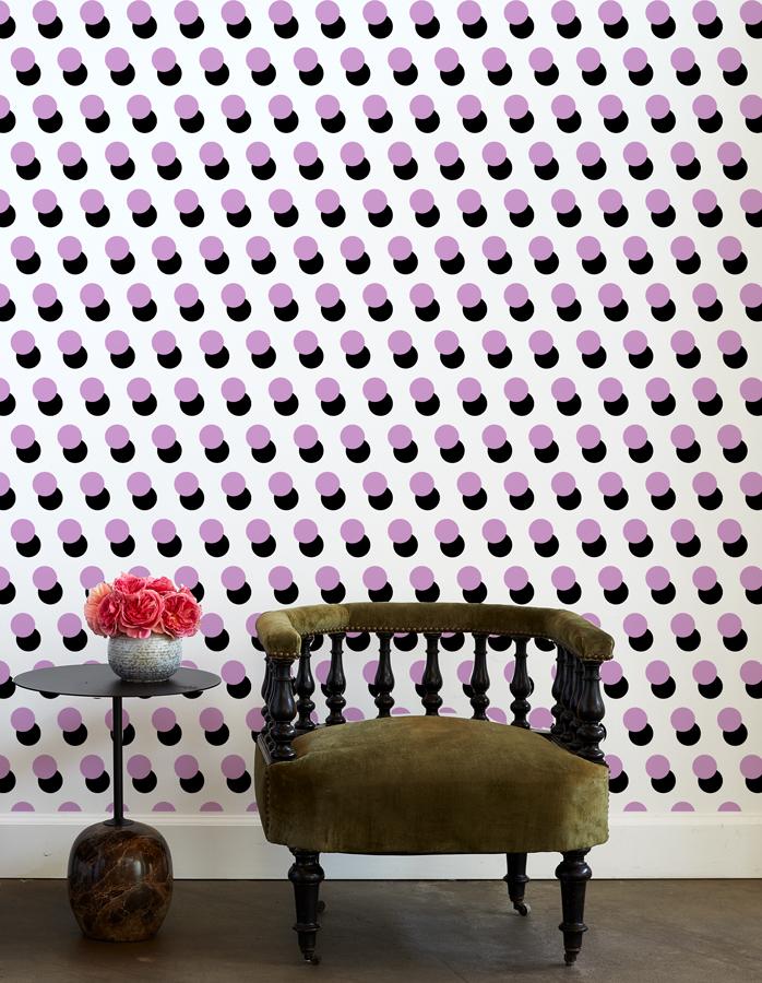 'Pop Dots' Wallpaper by Clare V. - Lilac