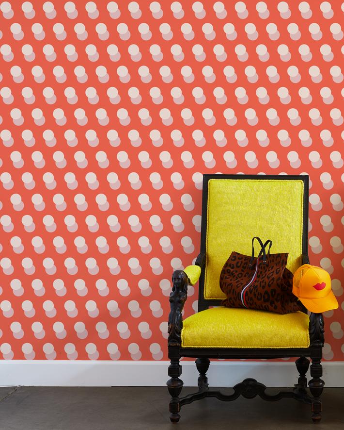 'Pop Dots' Wallpaper by Clare V. - Retro Red
