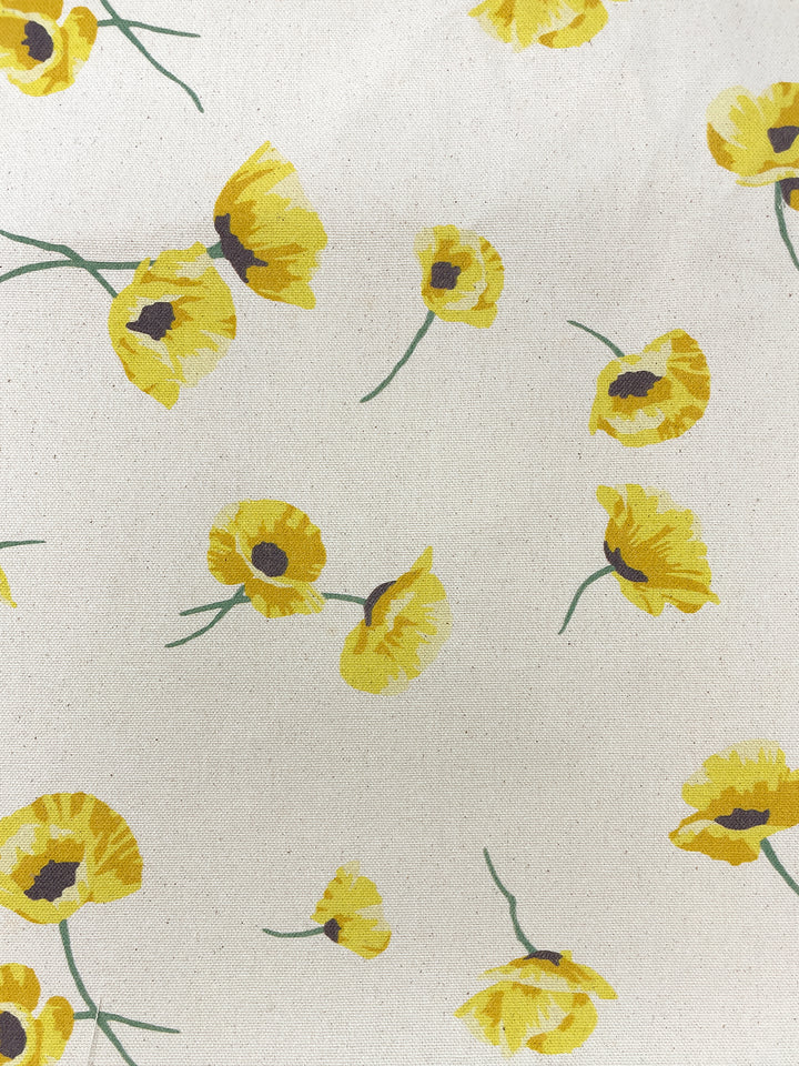 fabric by the yard poppy yellow on flax linen