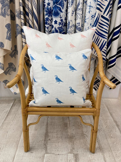 'California Quail' Throw Pillow by Nathan Turner 26x26 - Pink on Linen