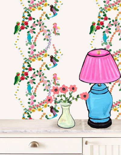rainbow garden stripe cream wallpaper by carly beck