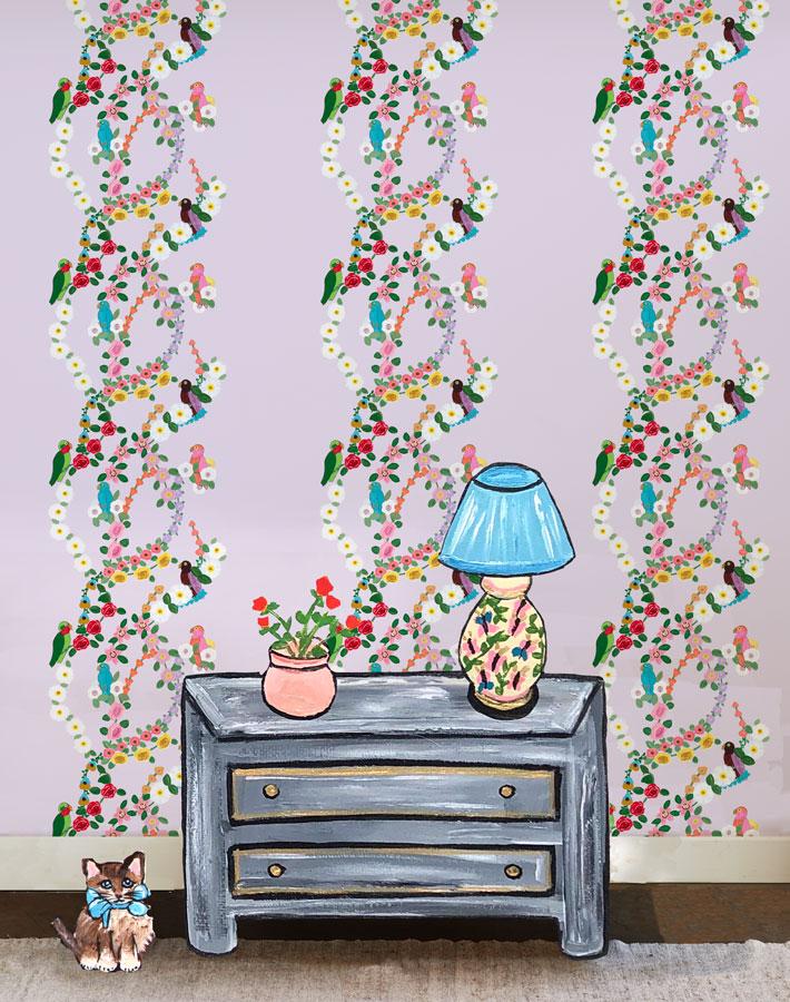 'Rainbow Garden Stripe' Wallpaper by Carly Beck - Lilac
