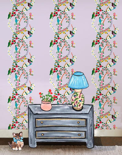 rainbow garden stripe lilac wallpaper by carly beck