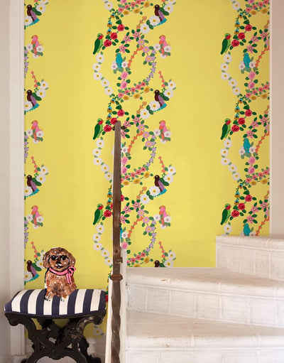 'Rainbow Garden Stripe' Wallpaper by Carly Beck - Yellow