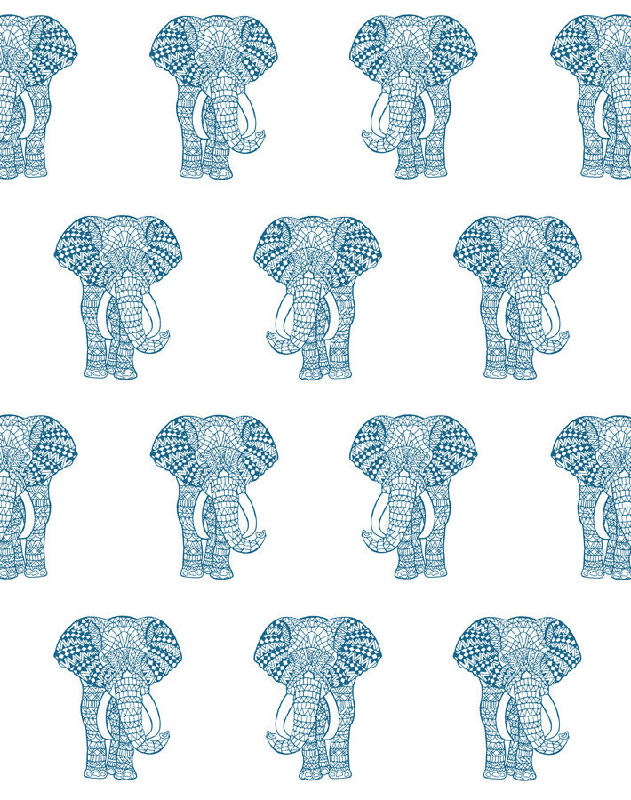 'Raja The Elephant' Wallpaper by Wallshoppe - Cadet Blue