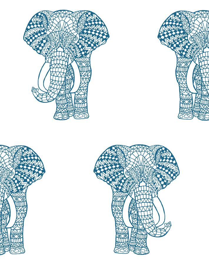 'Raja The Elephant' Wallpaper by Wallshoppe - Cadet Blue