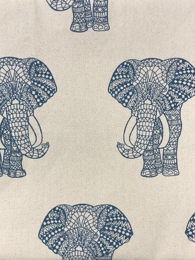 fabric by the yard raja the elephant cadet blue on raw canvas