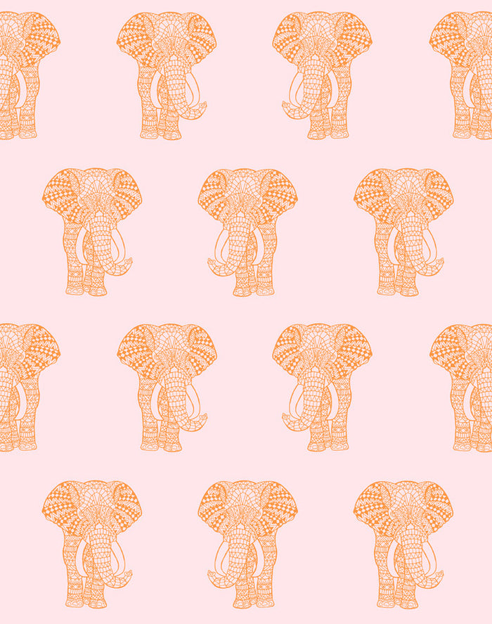 'Raja The Elephant' Wallpaper by Wallshoppe - Pink