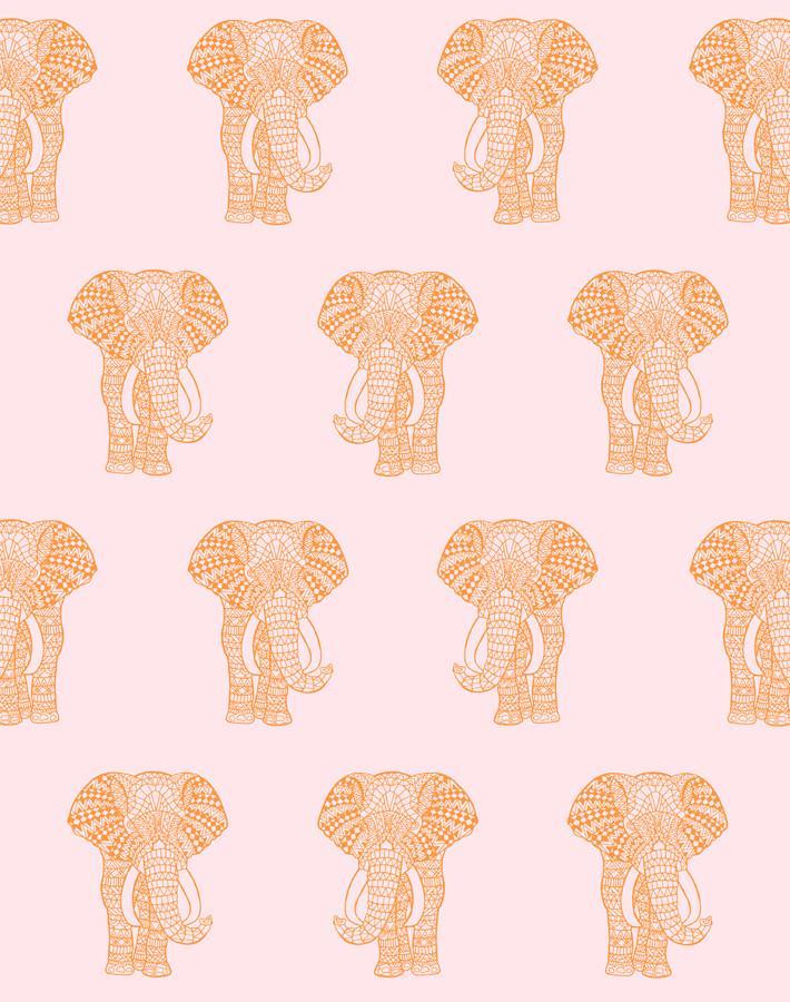 'Raja The Elephant' Wallpaper by Wallshoppe - Pink