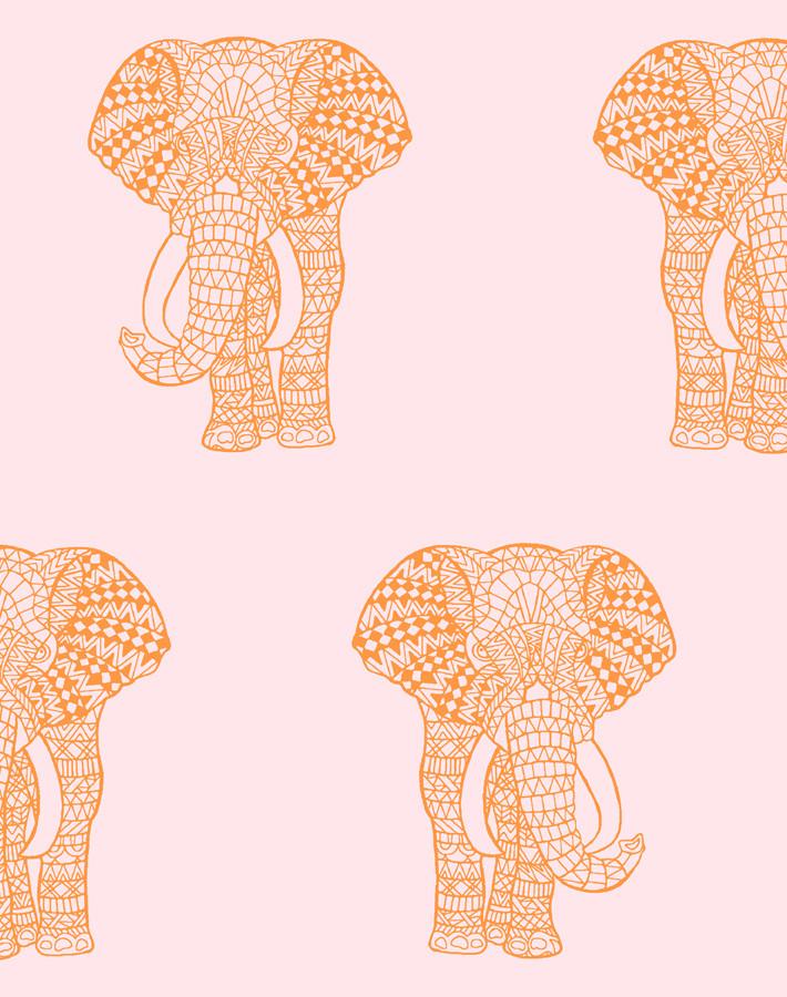 'Raja The Elephant' Wallpaper by Wallshoppe - Pink