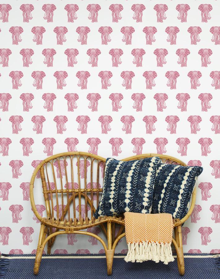 'Raja The Elephant' Wallpaper by Wallshoppe - Rose