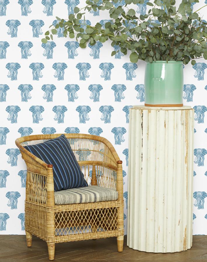 'Raja The Elephant' Wallpaper by Wallshoppe - Cadet Blue