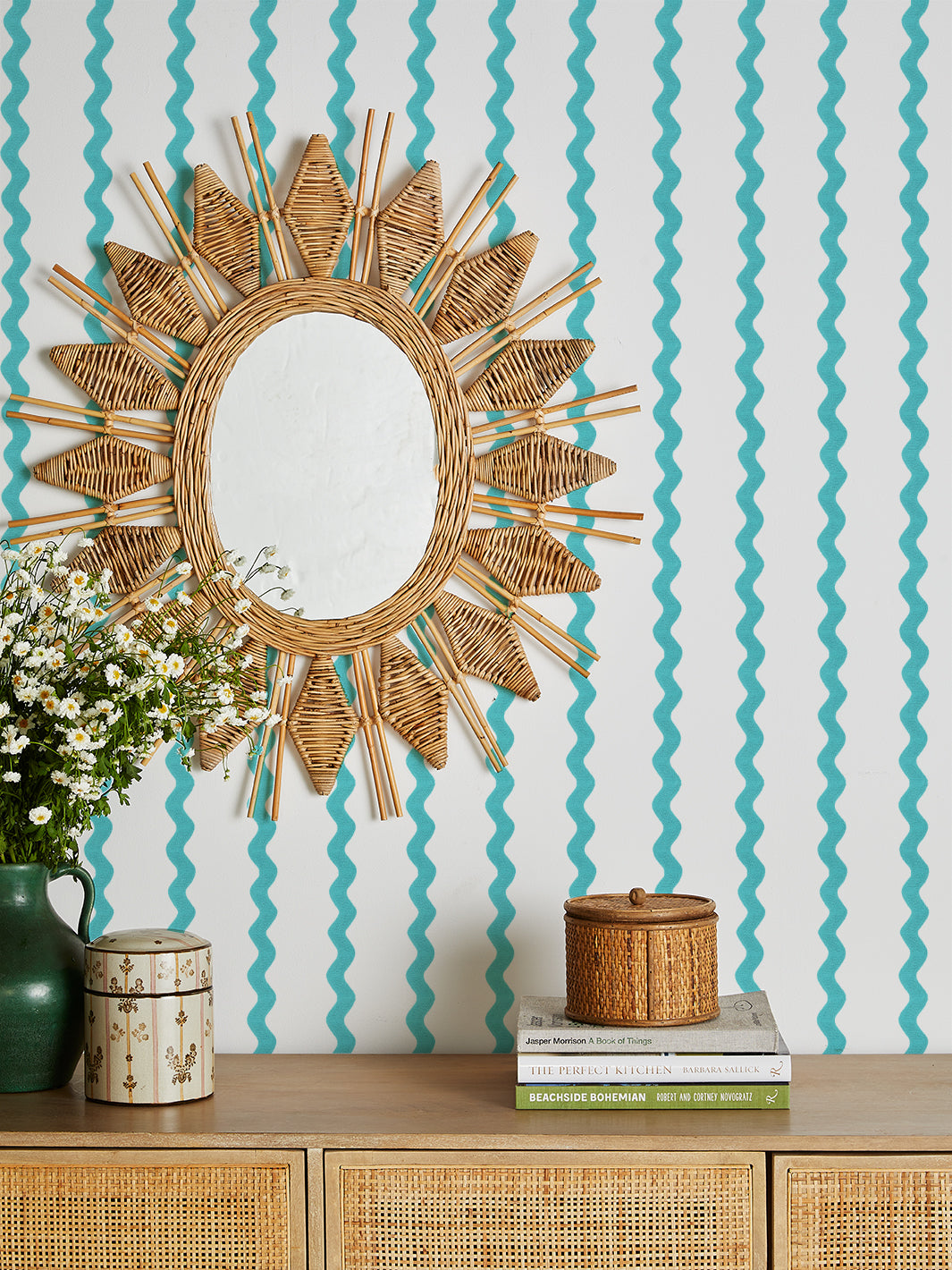'Ric-Rac Stripe on White' Wallpaper by Sarah Jessica Parker - Capri Bl ...