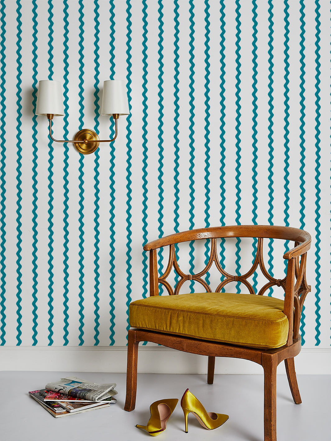 'Ric-Rac Stripe on White' Wallpaper by Sarah Jessica Parker - Peacock