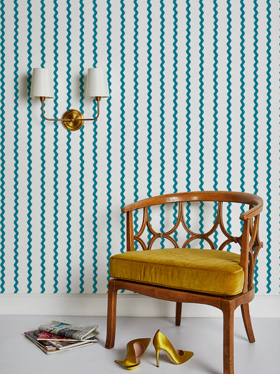 ric rac stripe on white wallpaper by sarah jessica parker peacock